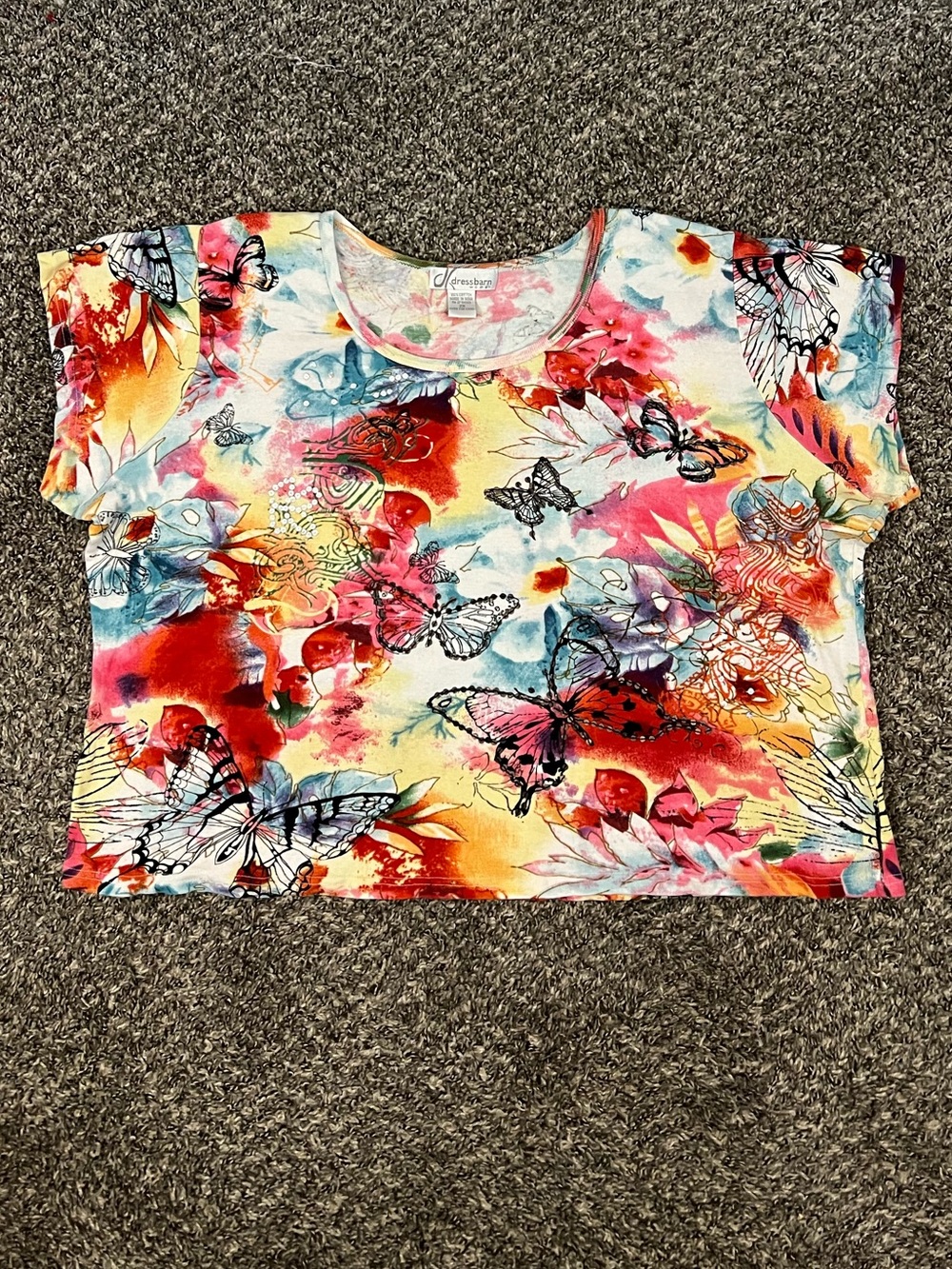 Y2K Dressbarn multicolored watercolor sequin butterfly tee 2000’s whimsy fairy